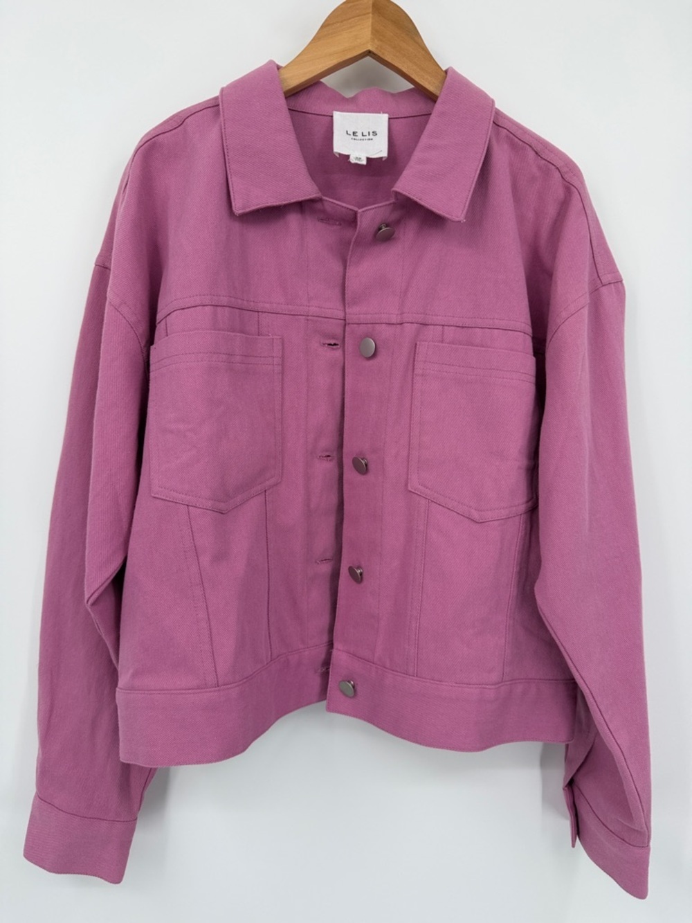 Le Lis Mauve Pink Oversized Boxy Button Denim Jacket